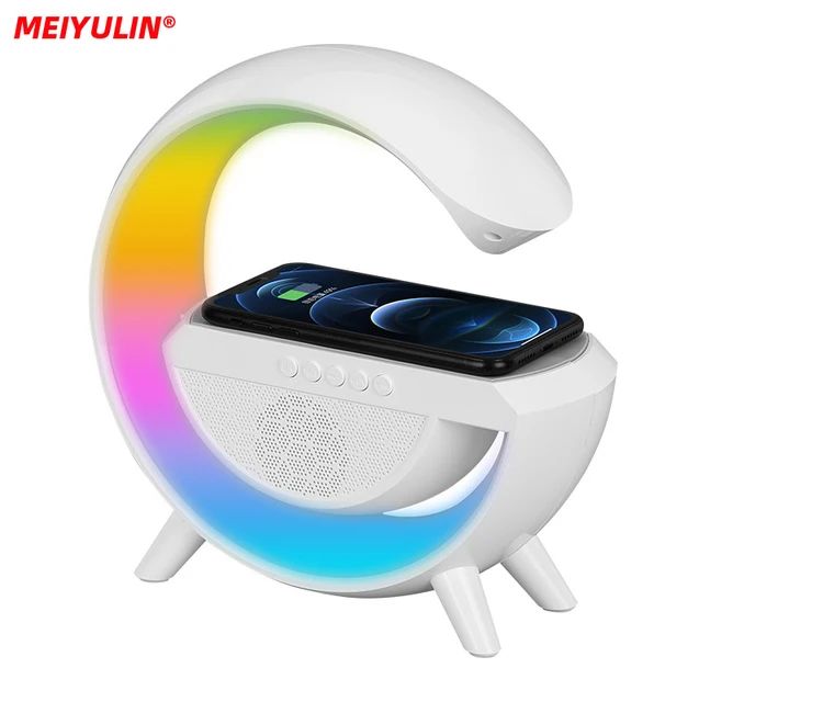 G Lamp Smart Bluetooth Speaker Wireless Fast Charger Station LED RGB Desk Light Support TF Card AUX for iPhone 14/13 Samsung Power bank