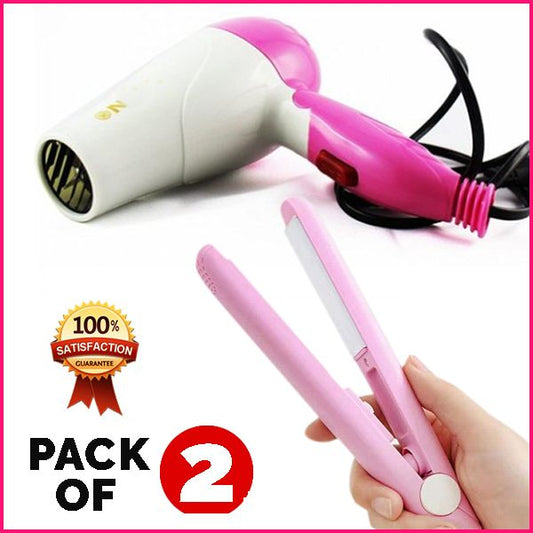 SUPER SAVER: Pack of 2 Combo Mini Hair Straightener And Hair Dryer